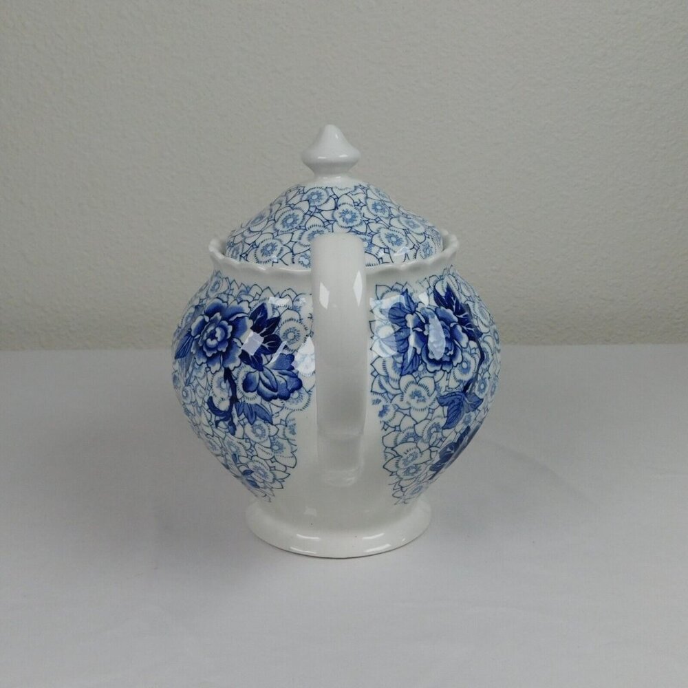 Johnson Brothers Lotus Blue Fine China Floral Swirl Rim Teapot Lid Vintage 1979 - Picture 2 of 12